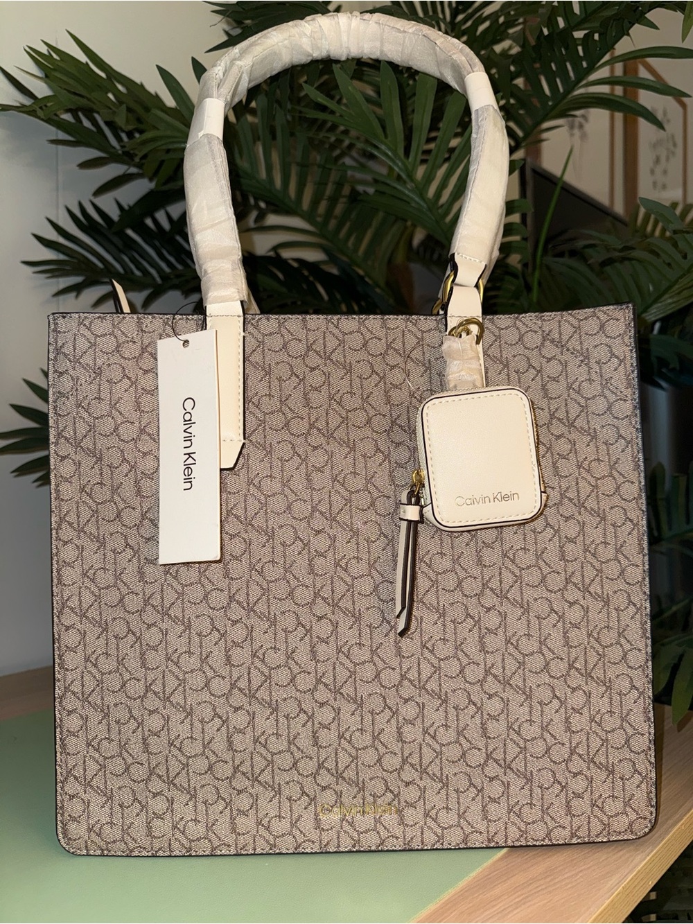 Calvin Klein Taupe Monogram Tote Bag